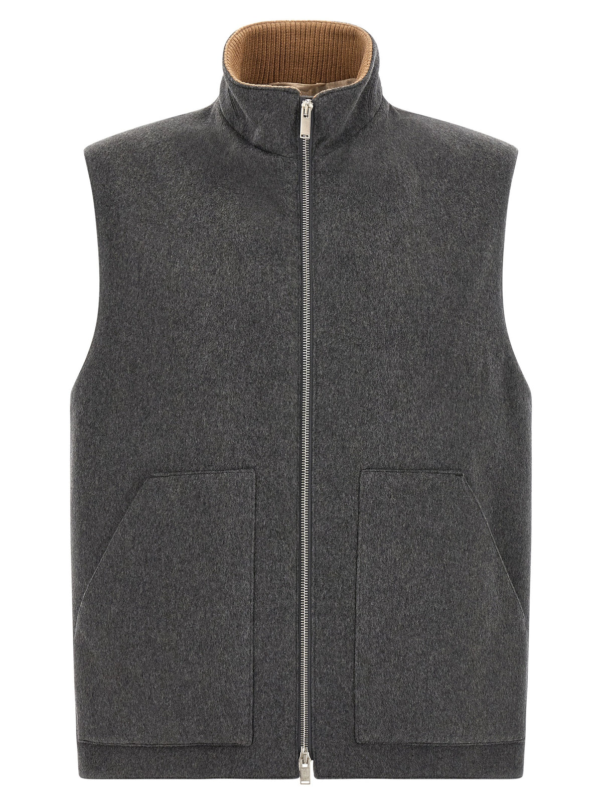 Gray Virgin Wool Sleeveless Jacket